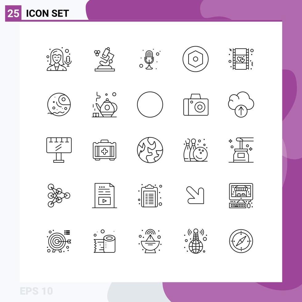 Group of 25 Lines Signs and Symbols for movie heart mike film nut Editable Vector Design Elements