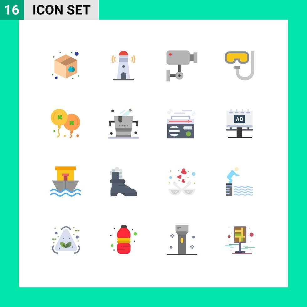 Universal Icon Symbols Group of 16 Modern Flat Colors of balloons snorkeling cam goggles wall Editable Pack of Creative Vector Design Elements
