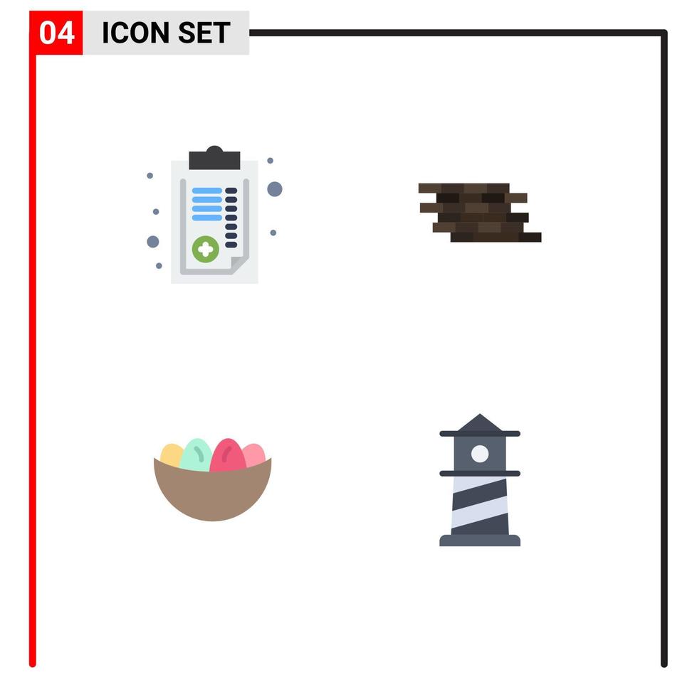 4 Flat Icon concept for Websites Mobile and Apps document bowl prescription wall easter Editable Vector Design Elements