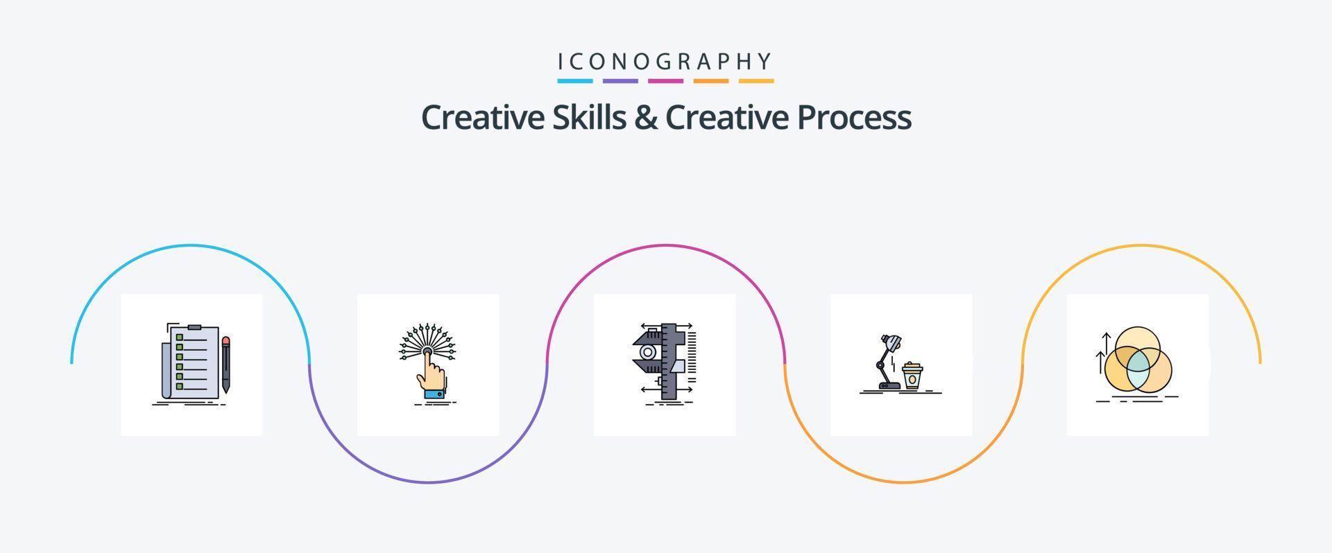 Creative Skills And Creative Process Line Filled Flat 5 Icon Pack Including coffee. studio. digital. measurement. calipers vector