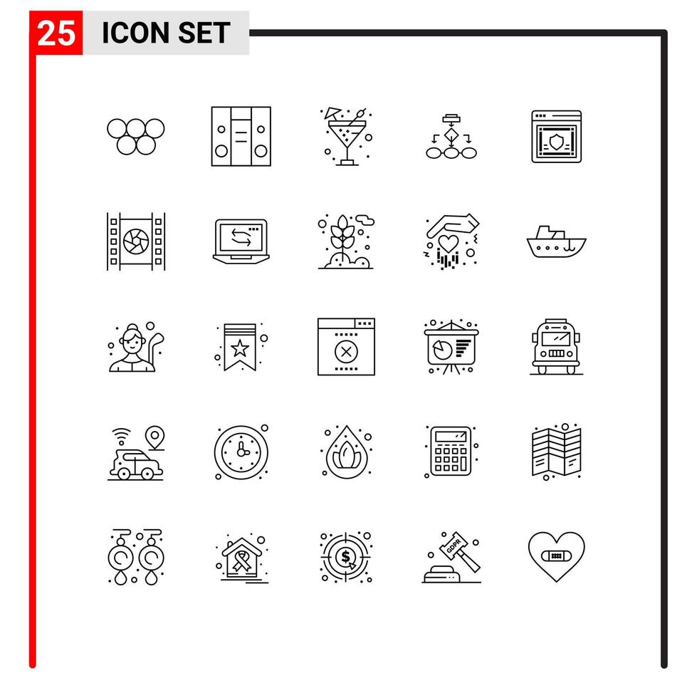 25 User Interface Line Pack of modern Signs and Symbols of workflow scheme food data architecture algorithm Editable Vector Design Elements