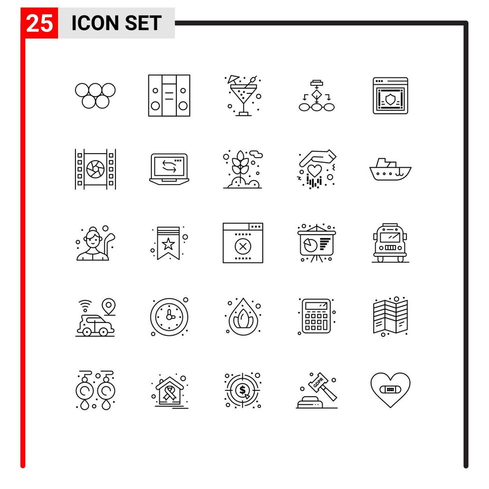 Paquete de 25 líneas de interfaz de usuario de signos y símbolos modernos del esquema de flujo de trabajo algoritmo de arquitectura de datos alimentarios elementos de diseño vectorial editables vector