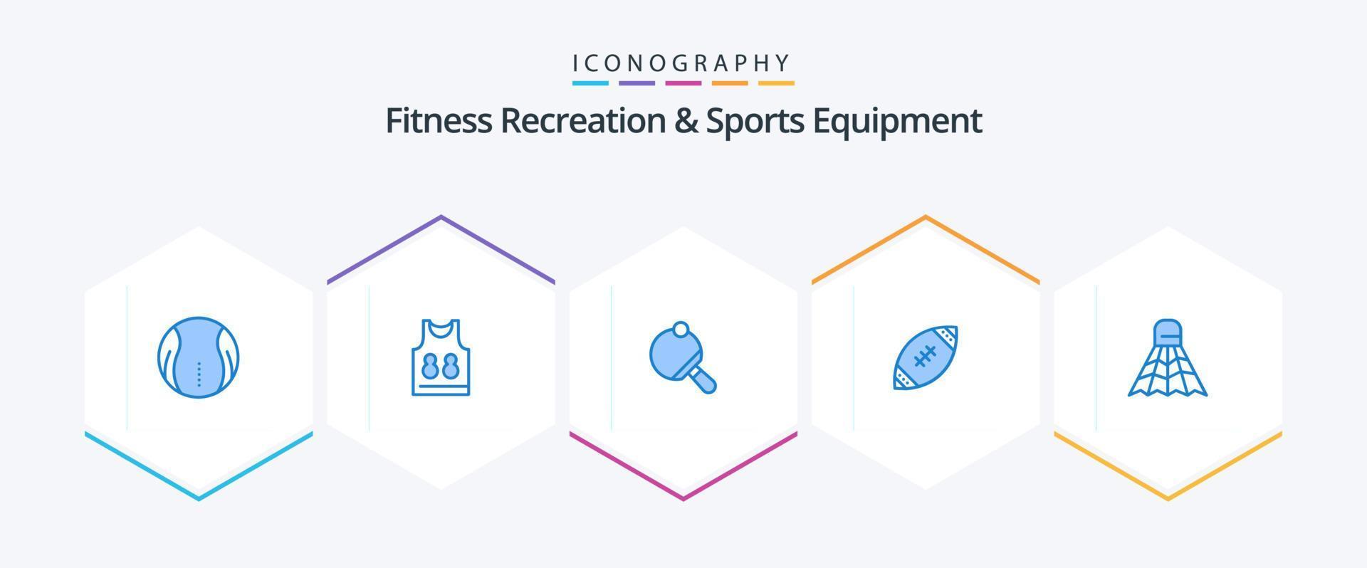 equipo de recreación y deportes de fitness paquete de 25 íconos azules que incluye bádminton. nfl. apestar. fútbol. americano vector