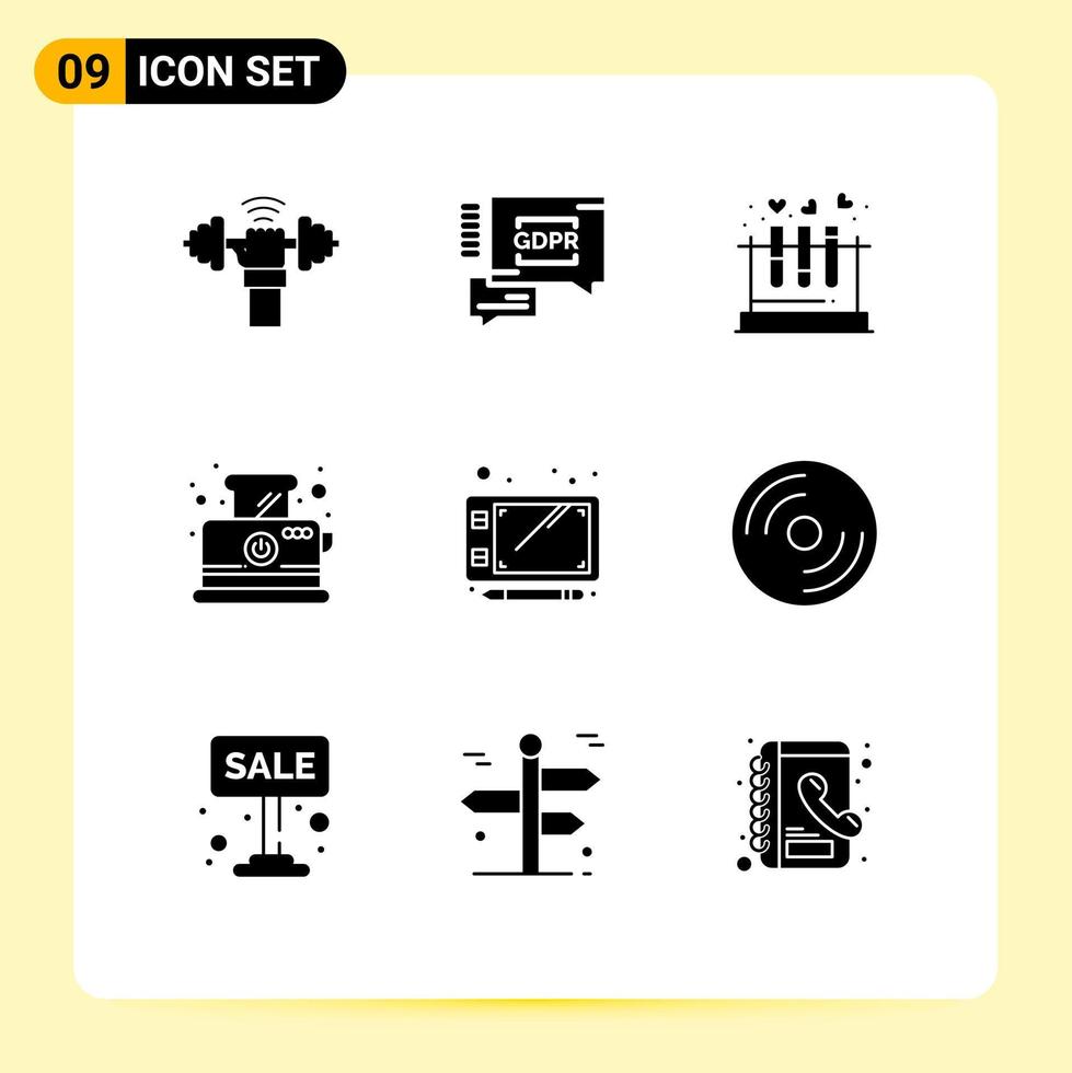 Pictogram Set of 9 Simple Solid Glyphs of pen toaster tube toast wedding Editable Vector Design Elements