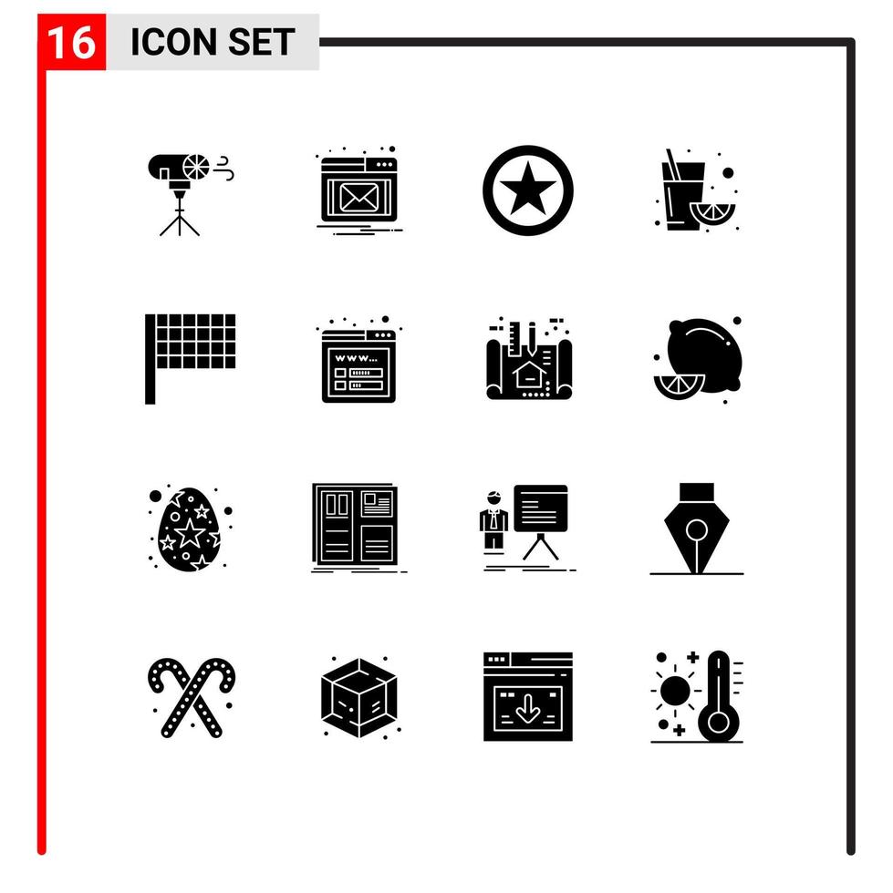 conjunto de pictogramas de 16 glifos sólidos simples de insignia de bandera de maqueta elementos de diseño vectorial editables de fruta naranja vector