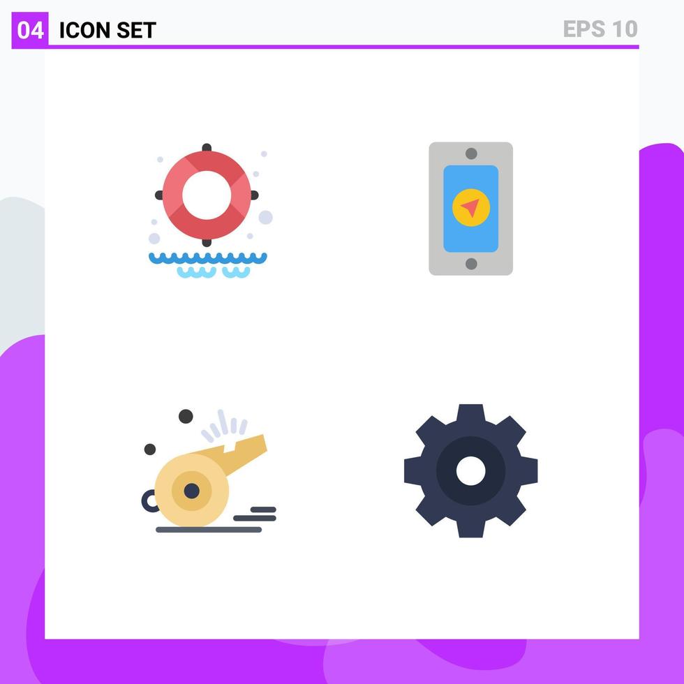Pictogram Set of 4 Simple Flat Icons of lifesaver soccer mobile whistle create Editable Vector Design Elements