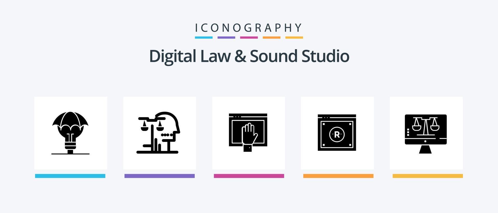 Digital Law And Sound Studio Glyph 5 Icon Pack Including digital. business. judgment. open. free. Creative Icons Design vector