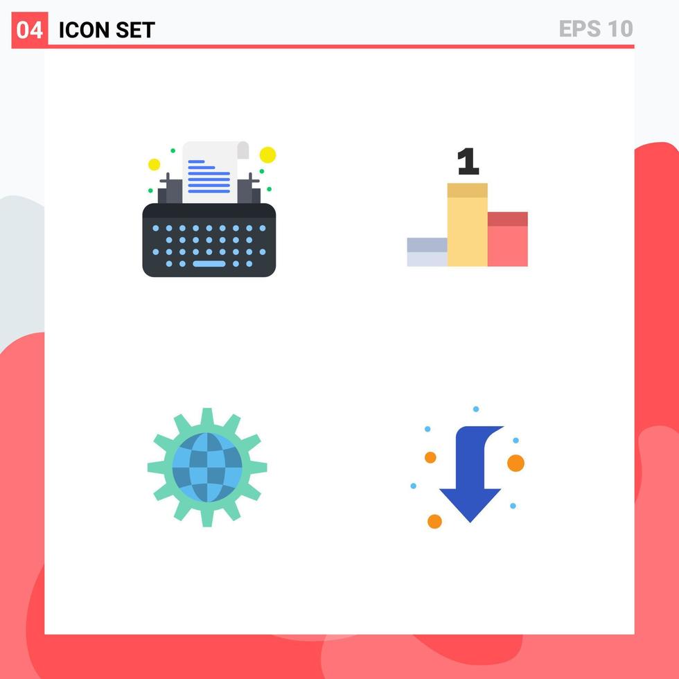 Set of 4 Modern UI Icons Symbols Signs for keys develop writer achievement gear Editable Vector Design Elements