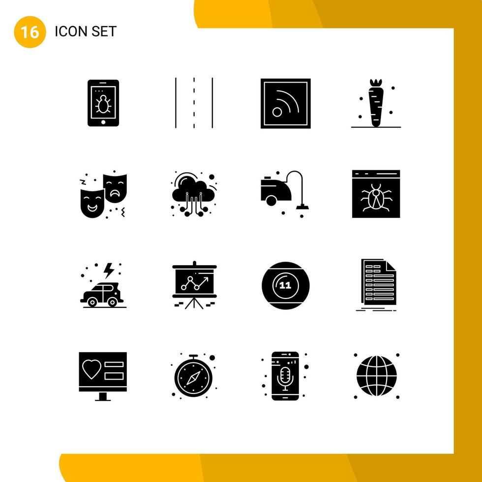 Modern Set of 16 Solid Glyphs and symbols such as face vegetable feed veg drink Editable Vector Design Elements