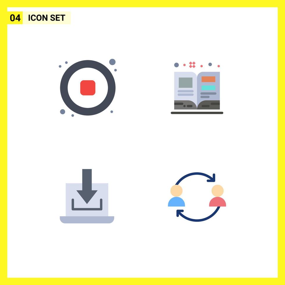 4 Thematic Vector Flat Icons and Editable Symbols of audio arrow video schoolbook download Editable Vector Design Elements