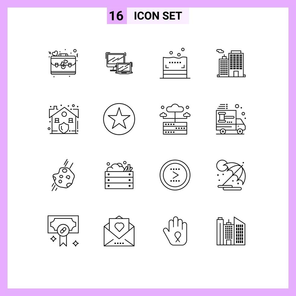 User Interface Pack of 16 Basic Outlines of house city technology corporation building Editable Vector Design Elements
