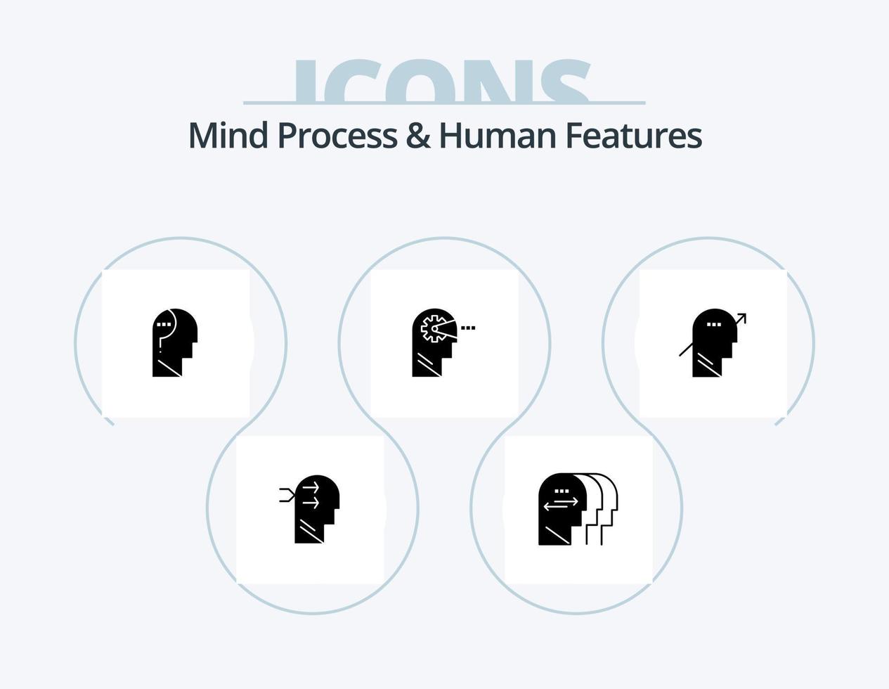 Mind Process And Human Features Glyph Icon Pack 5 Icon Design. chart. head. confuse. mind. cognitive vector