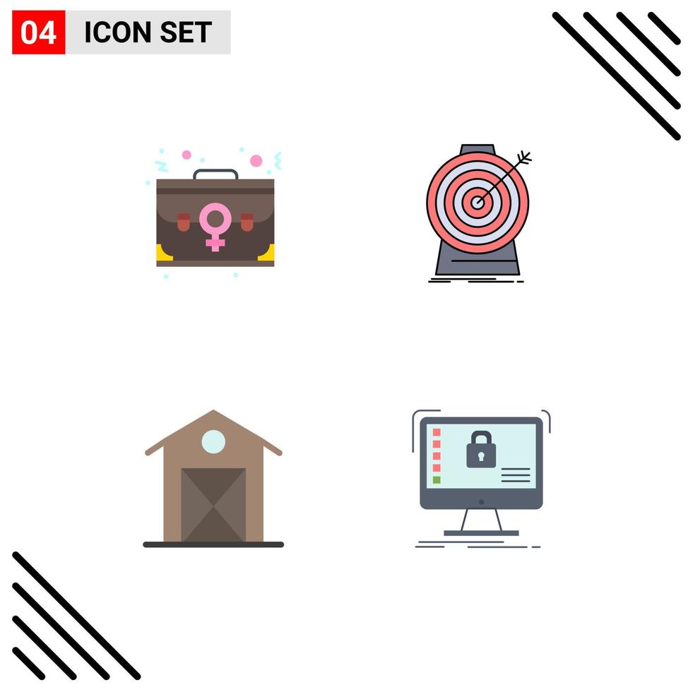 Flat Icon Pack of 4 Universal Symbols of bag targeting office focus barn Editable Vector Design Elements