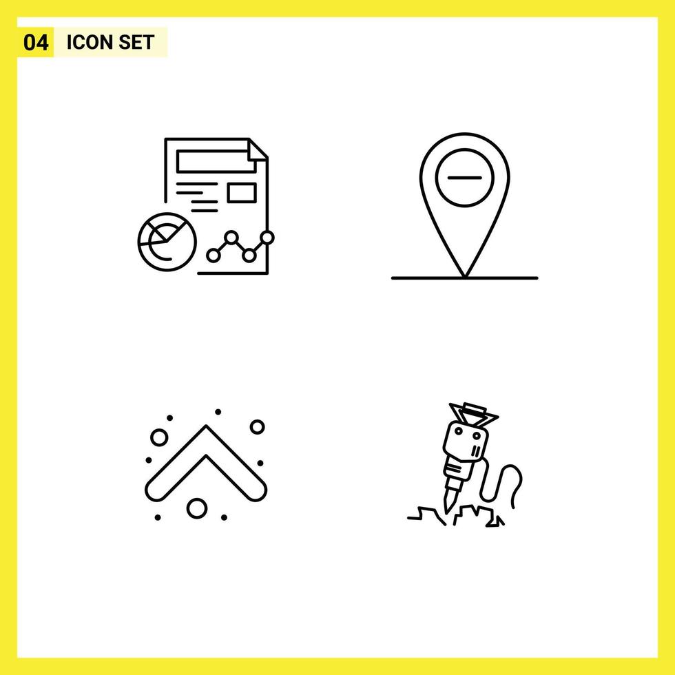 Set of 4 Modern UI Icons Symbols Signs for report up analytics location drill Editable Vector Design Elements