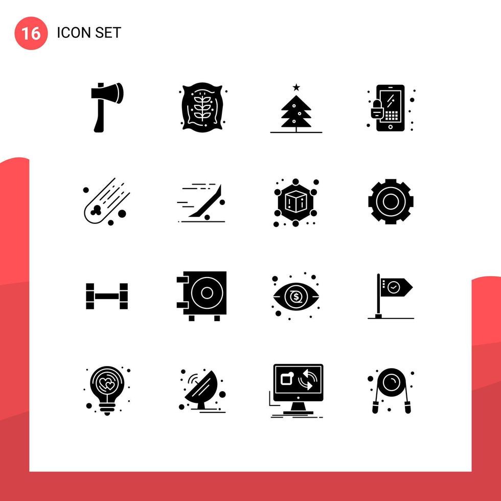 Modern Set of 16 Solid Glyphs Pictograph of comet security corn mobile star Editable Vector Design Elements