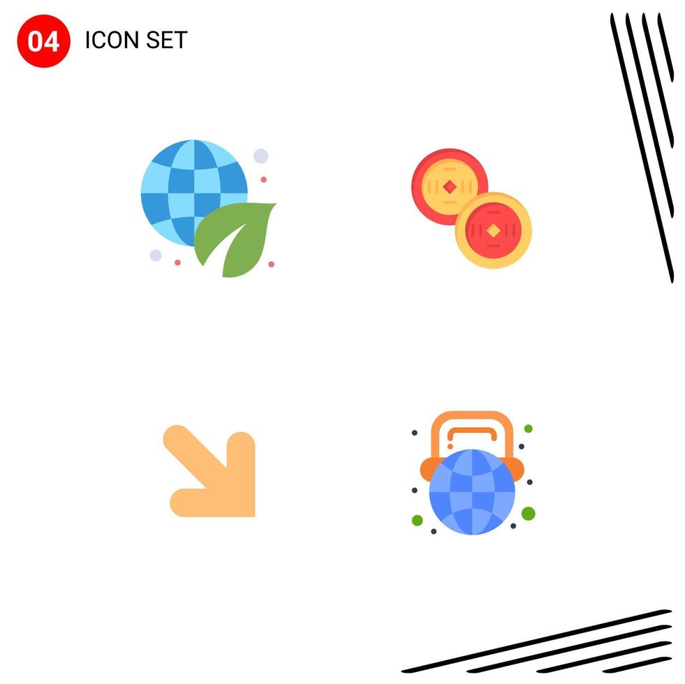 4 Creative Icons Modern Signs and Symbols of earth day right green chinese globe Editable Vector Design Elements