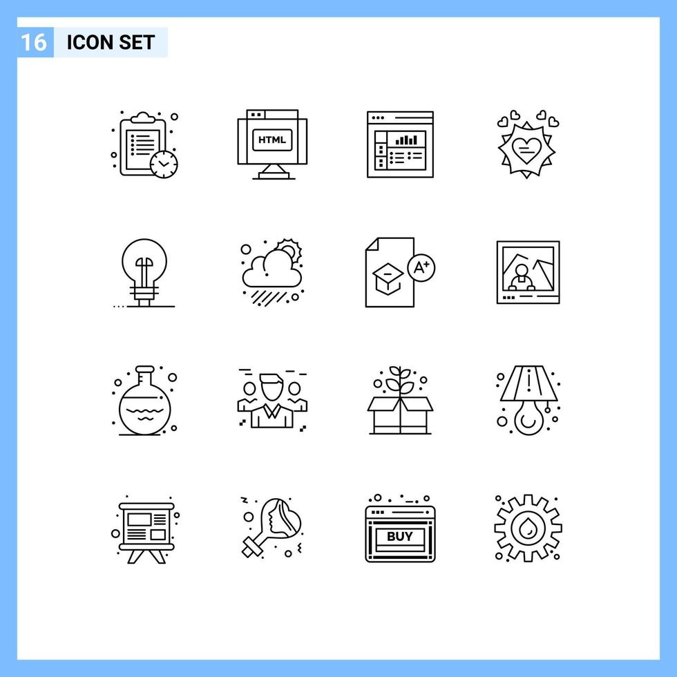 conjunto de 16 iconos de interfaz de usuario modernos signos de símbolos para gráficos de definición de productos negocios elementos de diseño de vectores editables de San Valentín