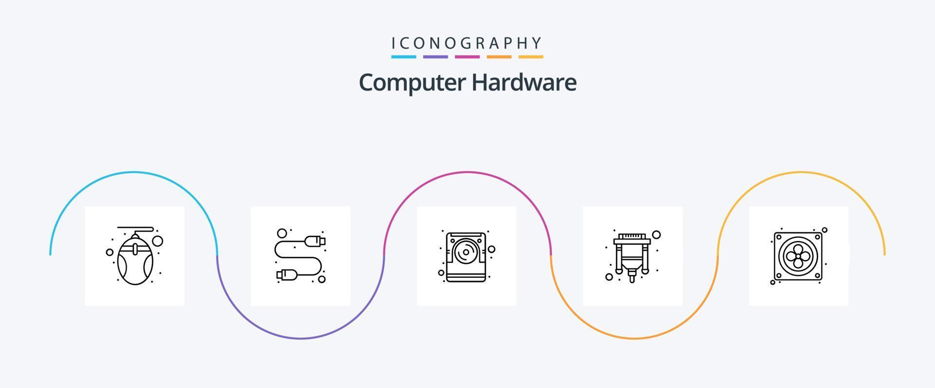 Computer Hardware Line 5 Icon Pack Including fan. hdmi. computer. usb. cable vector