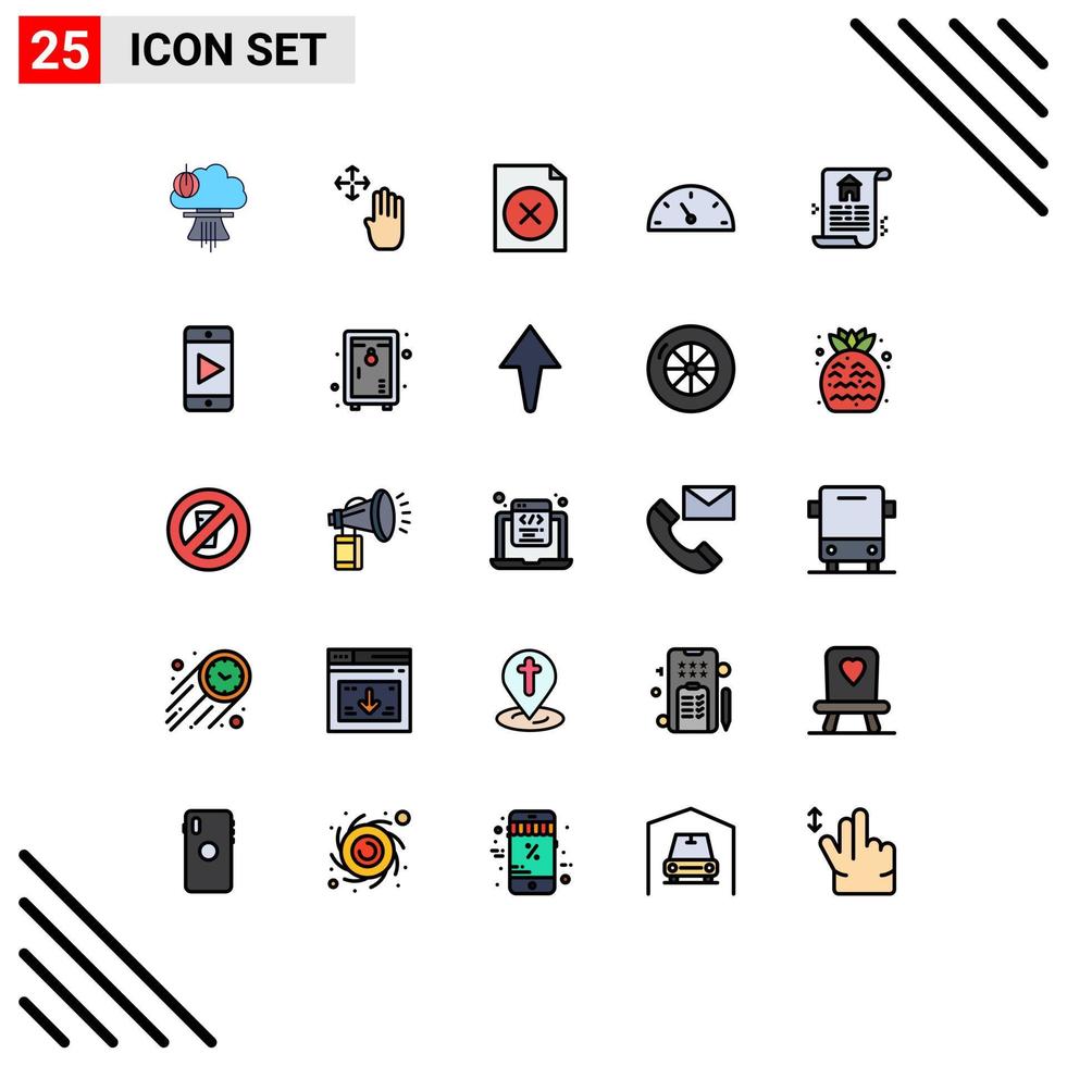 Pictogram Set of 25 Simple Filled line Flat Colors of real document hold speed gauge Editable Vector Design Elements