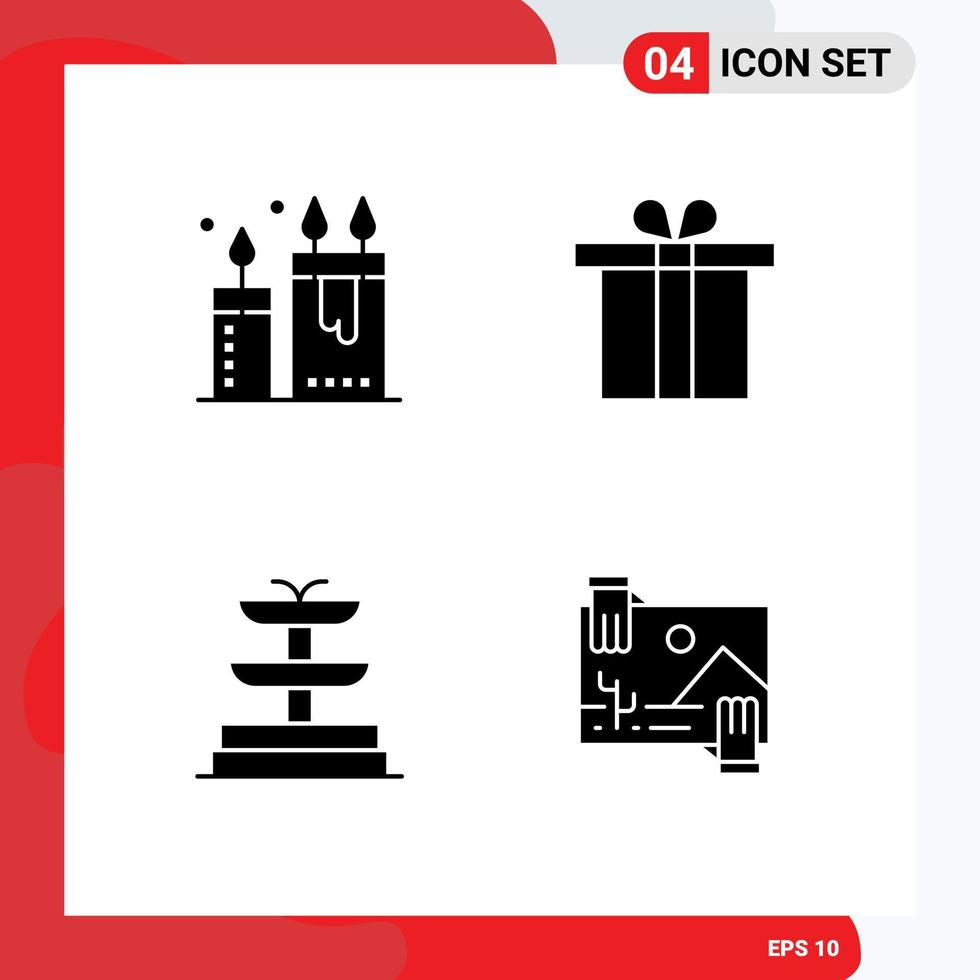 Group of 4 Solid Glyphs Signs and Symbols for beauty water relax gift distribution Editable Vector Design Elements