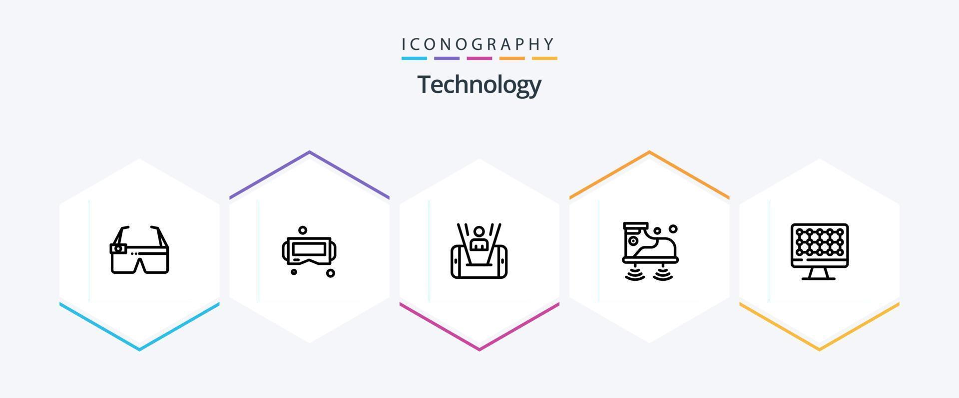 paquete de iconos de 25 líneas de tecnología que incluye . . zapatos. hardware. computadora vector