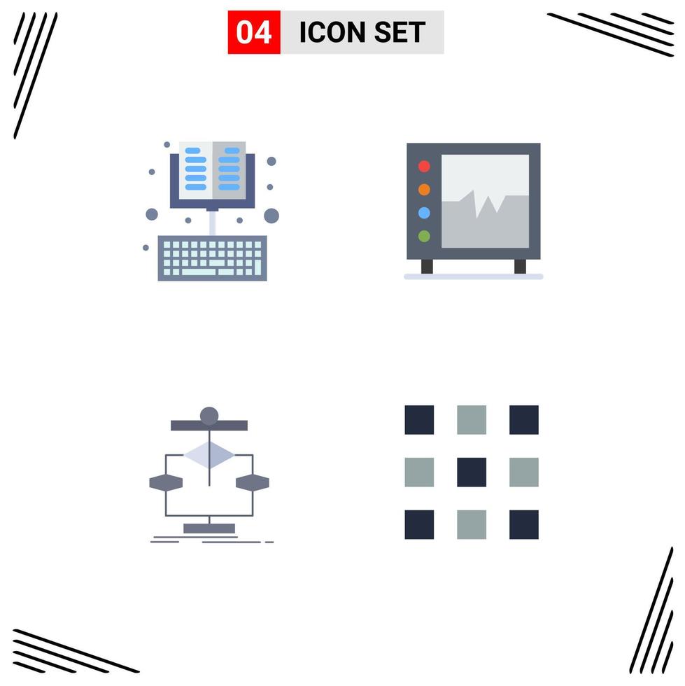 4 Universal Flat Icon Signs Symbols of online medicine education health chart Editable Vector Design Elements