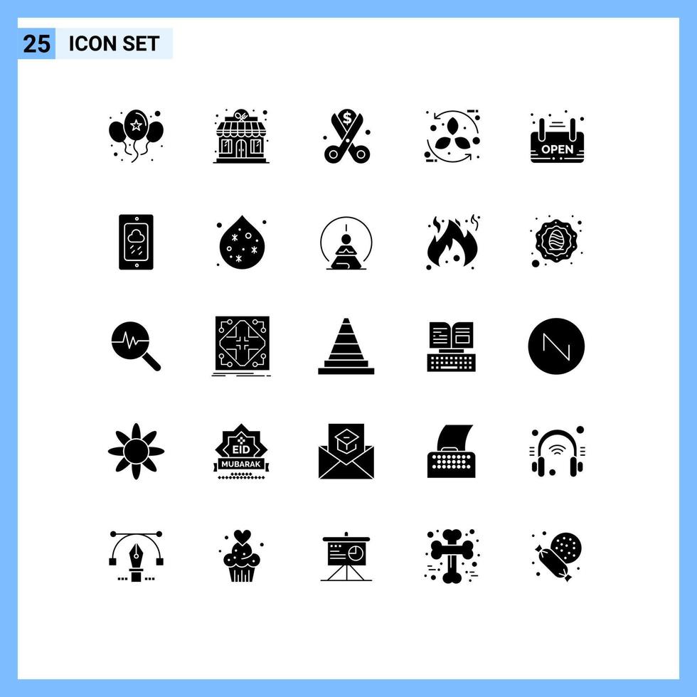 Mobile Interface Solid Glyph Set of 25 Pictograms of recycle eco costs cycle spending Editable Vector Design Elements