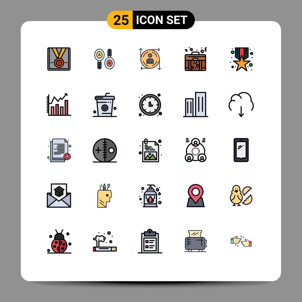 Modern Set of 25 Filled line Flat Colors and symbols such as medal love computing briefcase path Editable Vector Design Elements