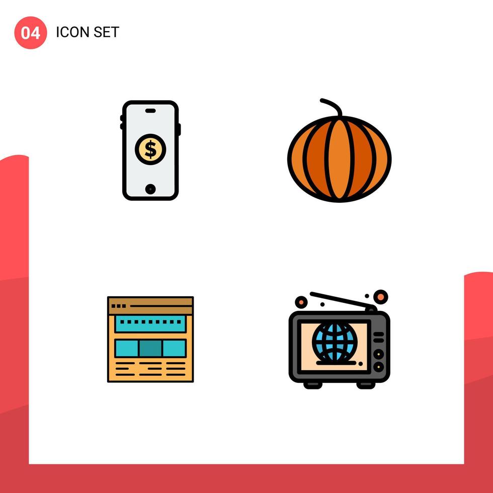 User Interface Pack of 4 Basic Filledline Flat Colors of ecommerce corporate online website web Editable Vector Design Elements