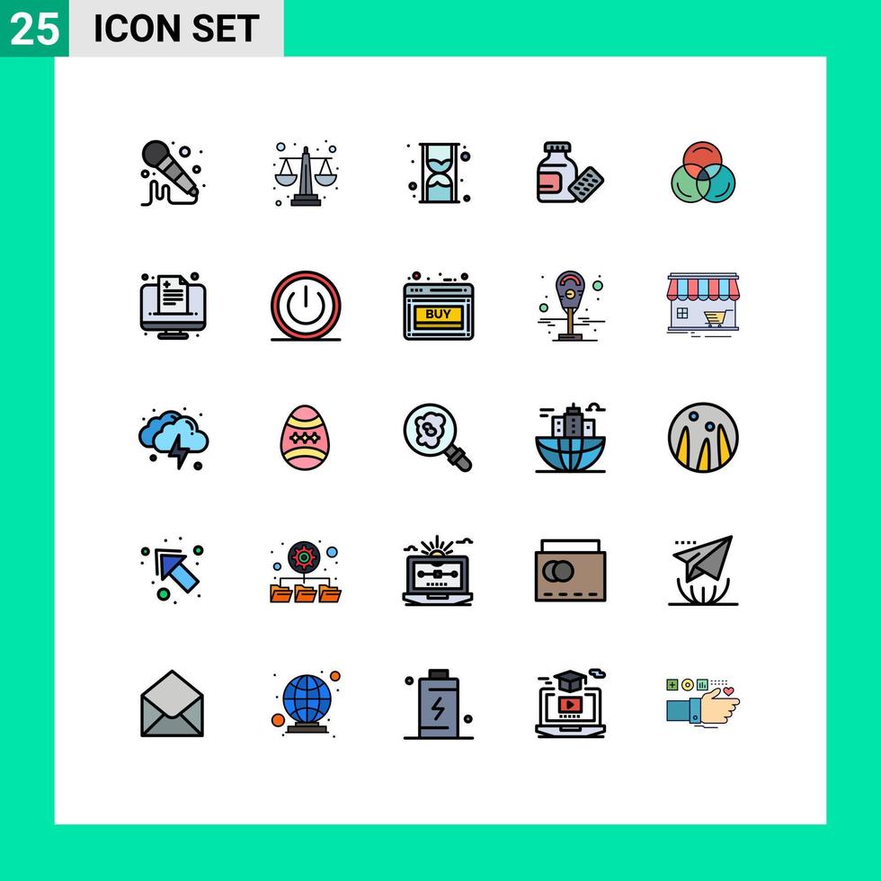 Pictogram Set of 25 Simple Filled line Flat Colors of health color hour rgb medicine Editable Vector Design Elements
