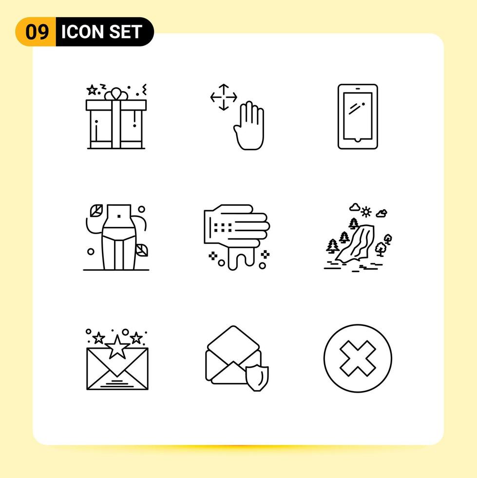 9 Outline concept for Websites Mobile and Apps hand wellness phone waist iphone Editable Vector Design Elements