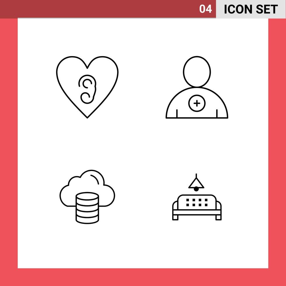 Set of 4 Modern UI Icons Symbols Signs for ear dollar follow cloud furniture Editable Vector Design Elements