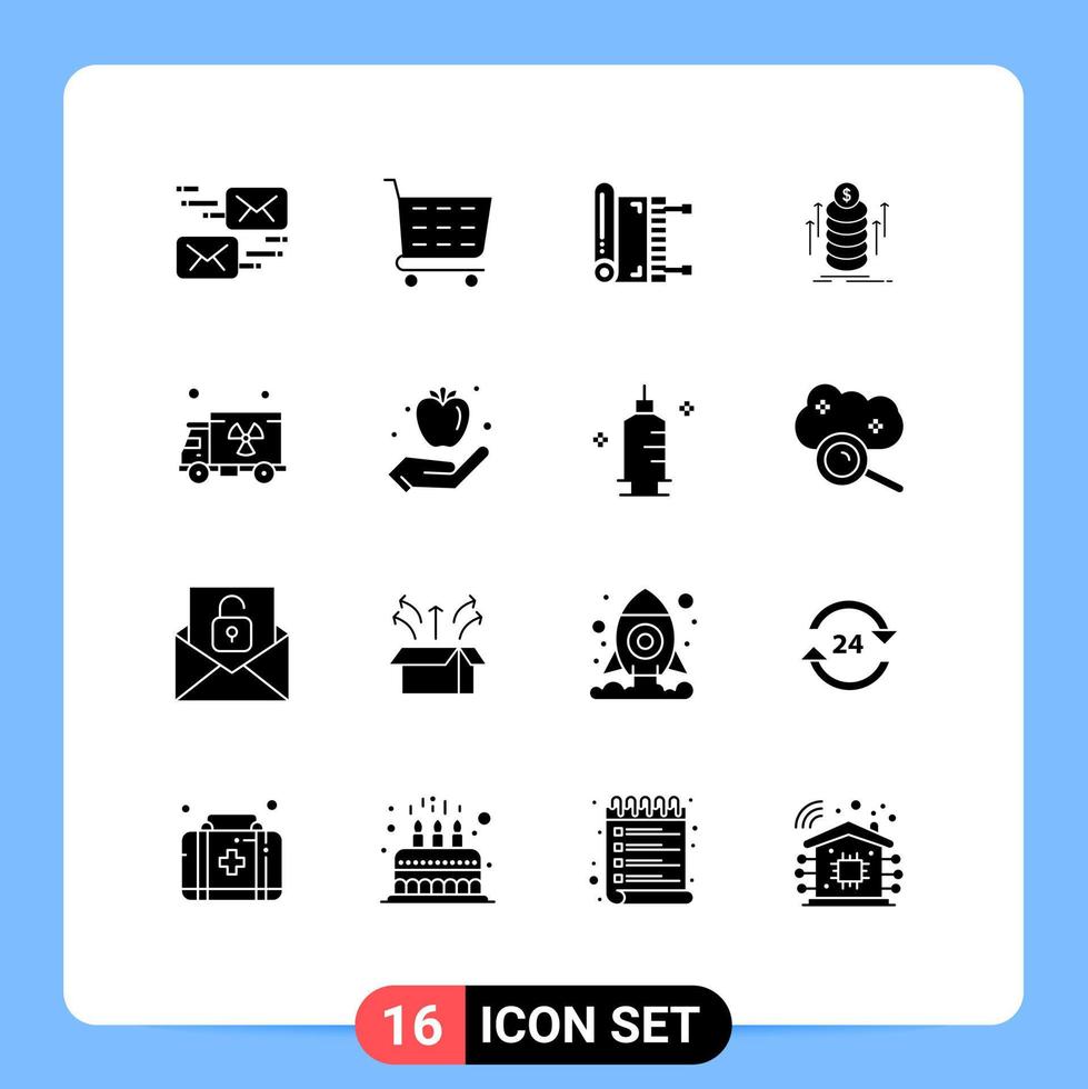 16 Universal Solid Glyphs Set for Web and Mobile Applications pollution coins mat transfer money Editable Vector Design Elements
