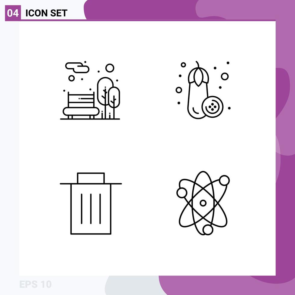 Modern Set of 4 Filledline Flat Colors and symbols such as bench trash public vegetable achievement Editable Vector Design Elements