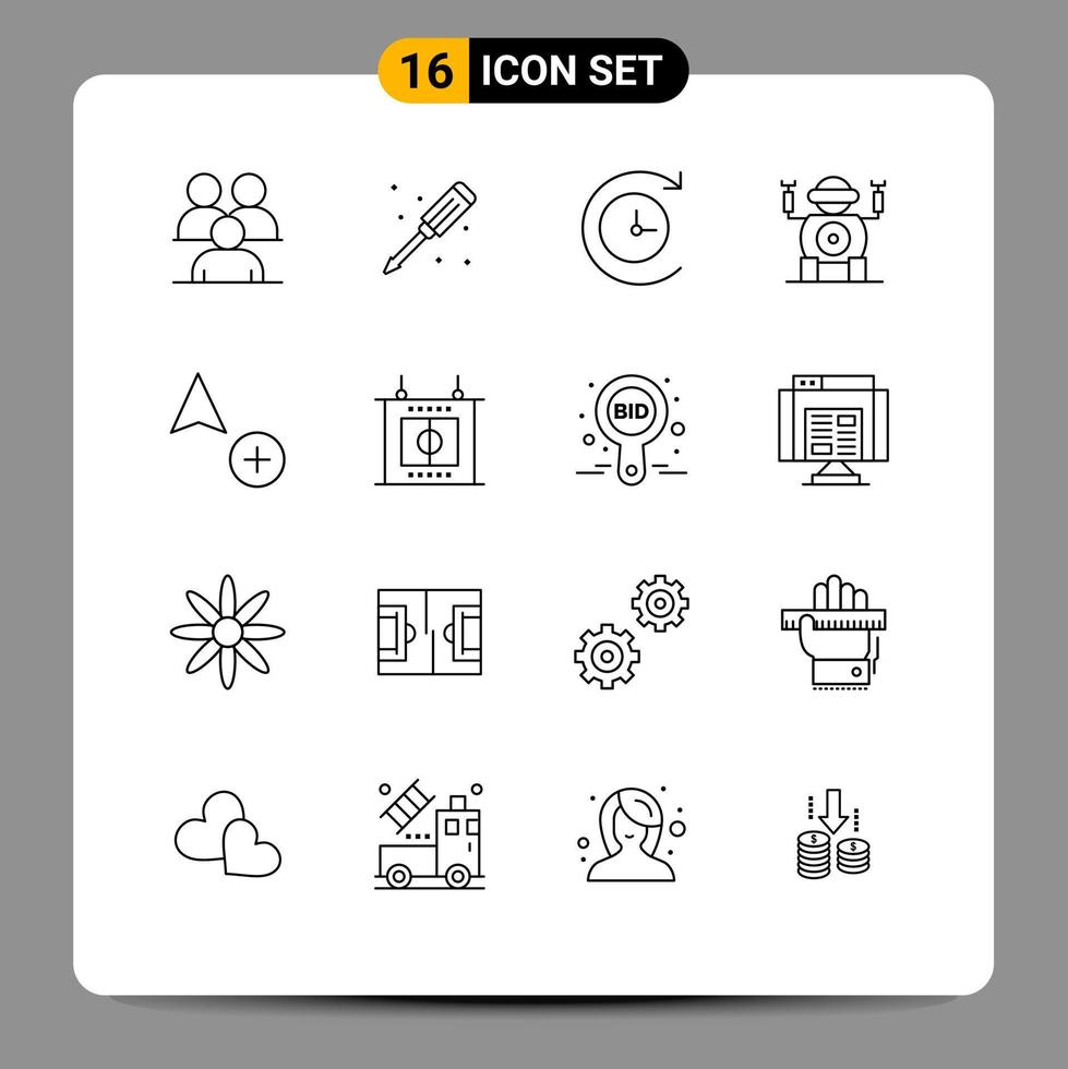 Set of 16 Commercial Outlines pack for football copy screwdriver add technology Editable Vector Design Elements