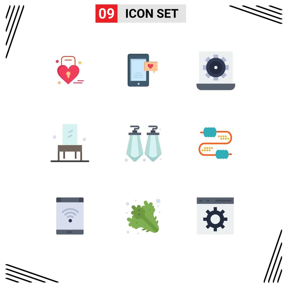 Modern Set of 9 Flat Colors Pictograph of earrings interior computer furniture setting Editable Vector Design Elements