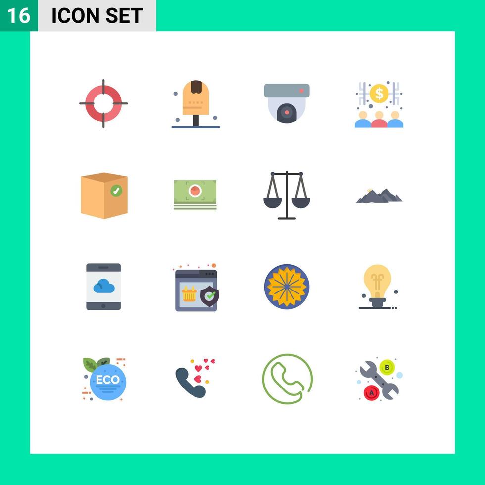 Pack of 16 Modern Flat Colors Signs and Symbols for Web Print Media such as check money set economist banker Editable Pack of Creative Vector Design Elements