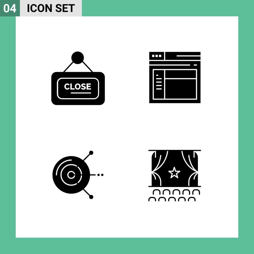 Pack of 4 creative Solid Glyphs of marketing computing close web hard drive disk Editable Vector Design Elements