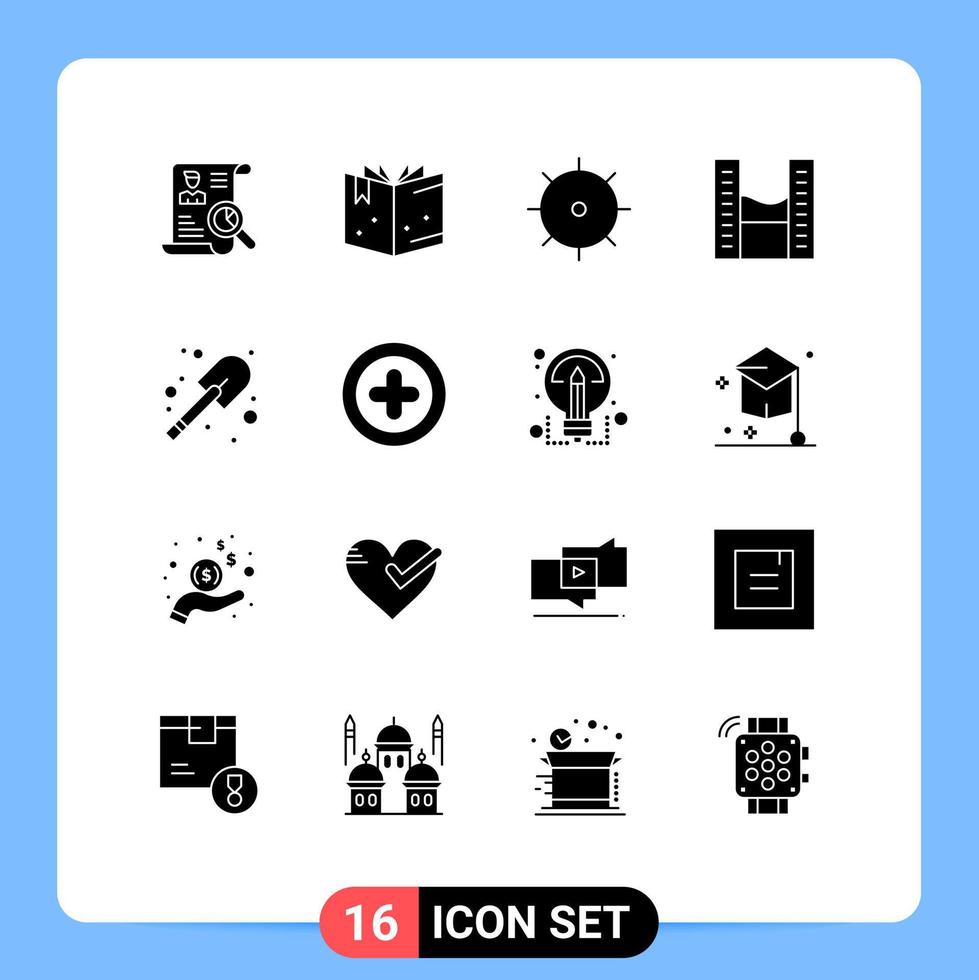 Set of 16 Modern UI Icons Symbols Signs for shovel construction control twin towers modern Editable Vector Design Elements