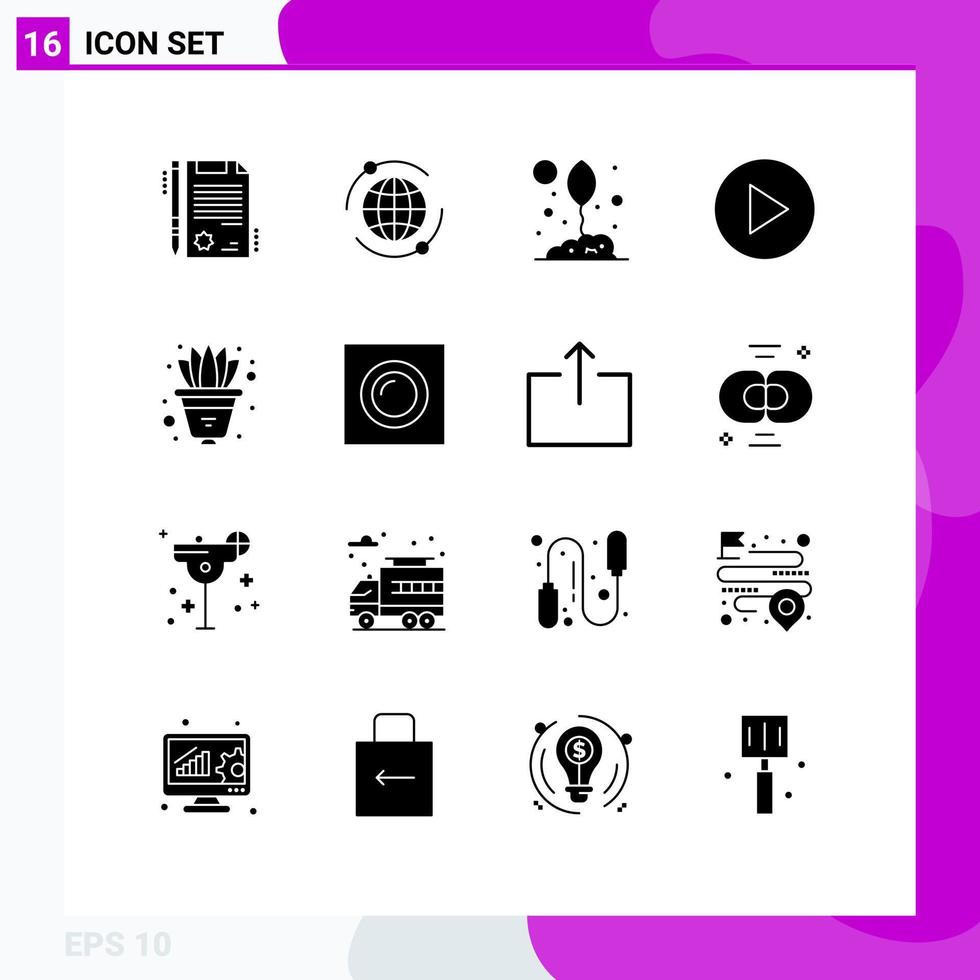 Pictogram Set of 16 Simple Solid Glyphs of interior pot environment plant play Editable Vector Design Elements
