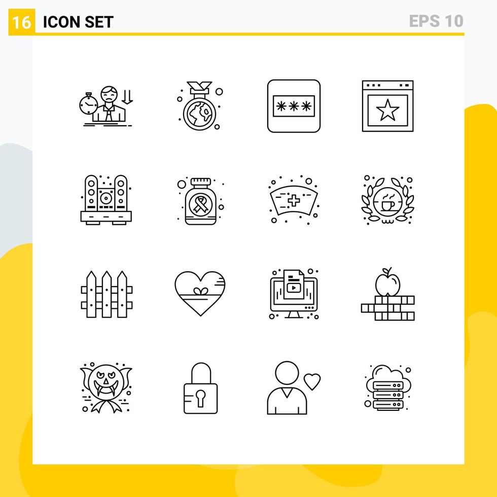 Editable Vector Line Pack of 16 Simple Outlines of furniture website environment favorite article Editable Vector Design Elements