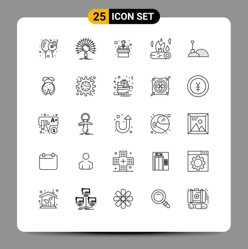 Group of 25 Modern Lines Set for thanksgiving camping network camp fire training Editable Vector Design Elements