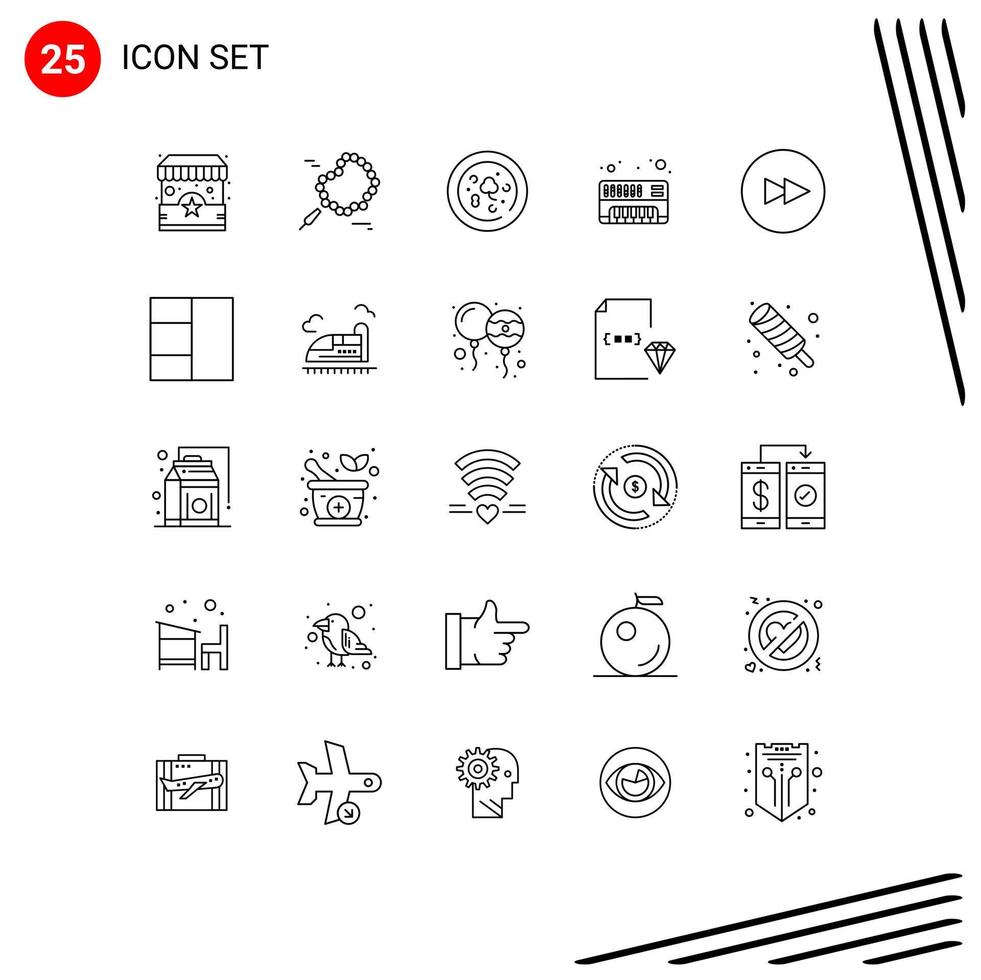 Line Pack of 25 Universal Symbols of wireframe next food forward synthesizer Editable Vector Design Elements