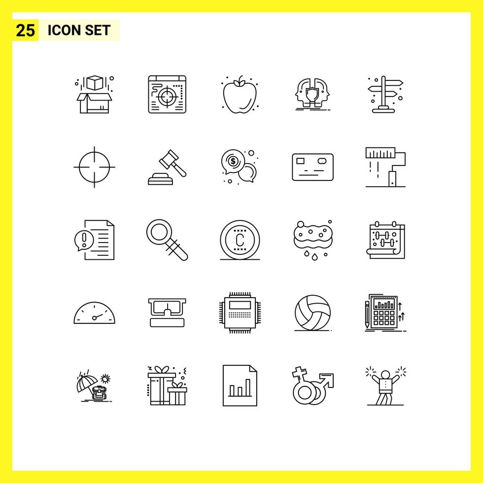 Editable Vector Line Pack of 25 Simple Lines of street city apple sheild dual Editable Vector Design Elements
