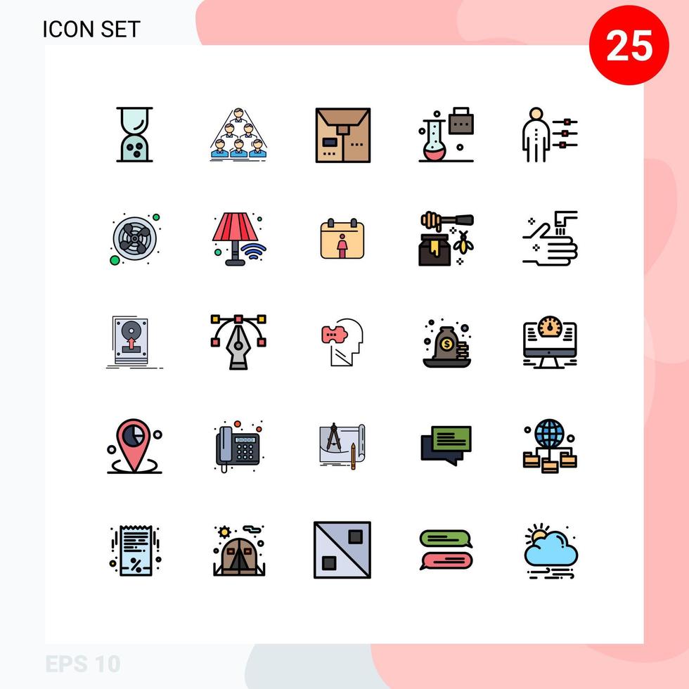 Pack of 25 Modern Filled line Flat Colors Signs and Symbols for Web Print Media such as abilities science folder meeting science education expansion and innovation Editable Vector Design Elements