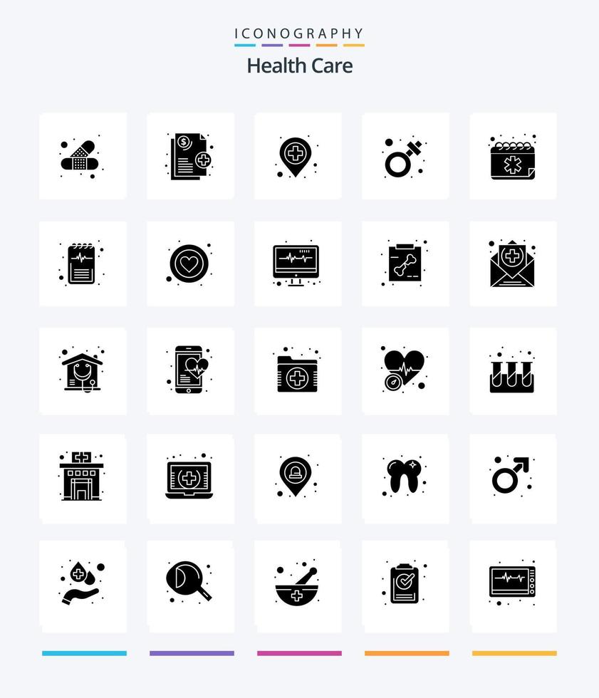 Creative Health Care 25 Glyph Solid Black icon pack  Such As appointment.. ambulance. symbol. female vector