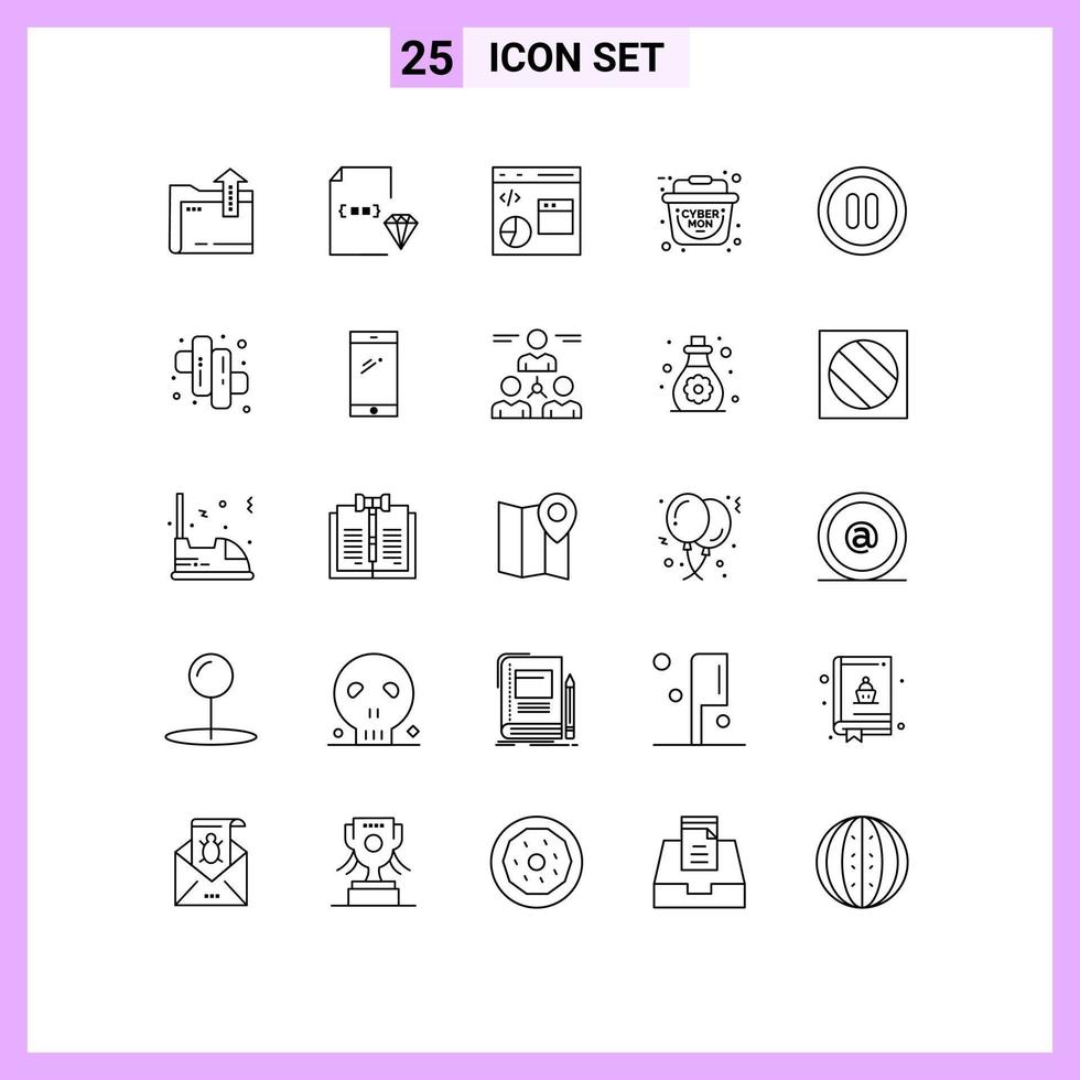 Universal Icon Symbols Group of 25 Modern Lines of interface sale file basket development Editable Vector Design Elements