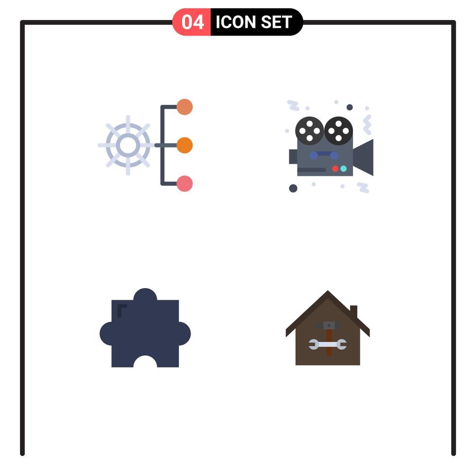 Pictogram Set of 4 Simple Flat Icons of company cinema management camera extension Editable Vector Design Elements