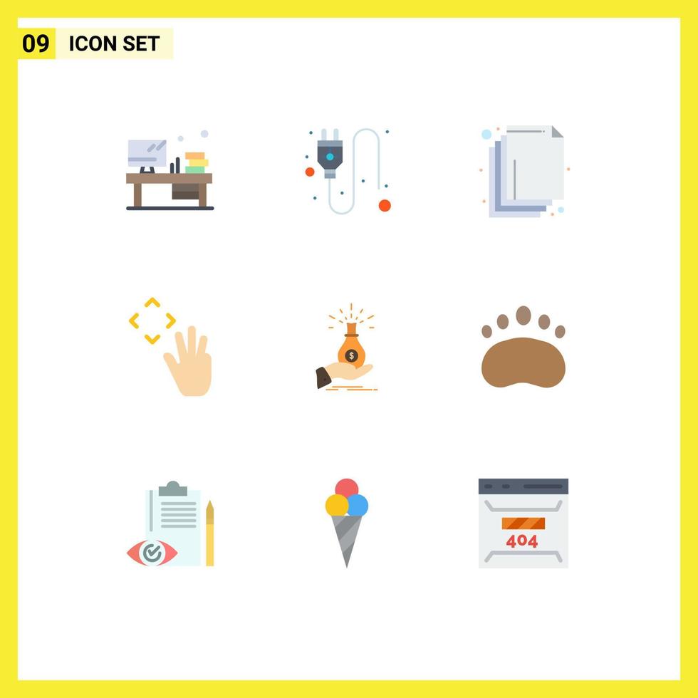 Pack of 9 Modern Flat Colors Signs and Symbols for Web Print Media such as business bag layer dollar up Editable Vector Design Elements