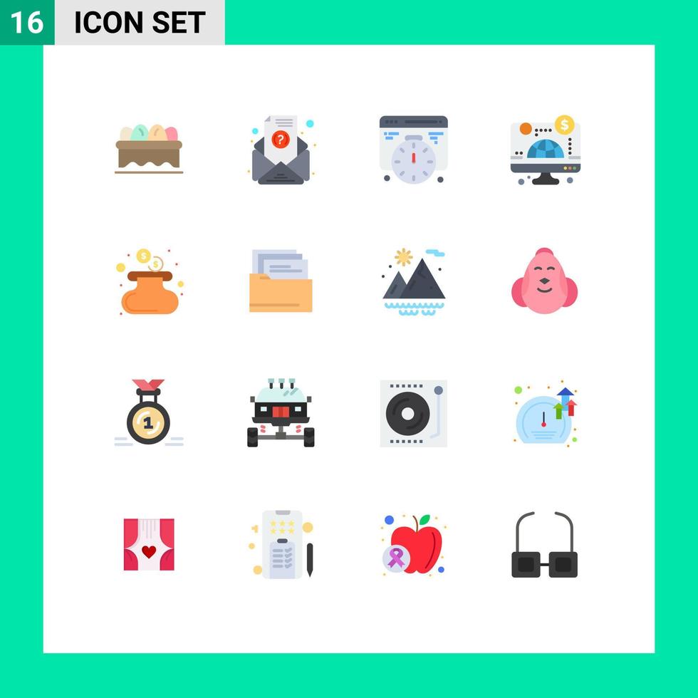 Stock Vector Icon Pack of 16 Line Signs and Symbols for files purse time money money Editable Pack of Creative Vector Design Elements